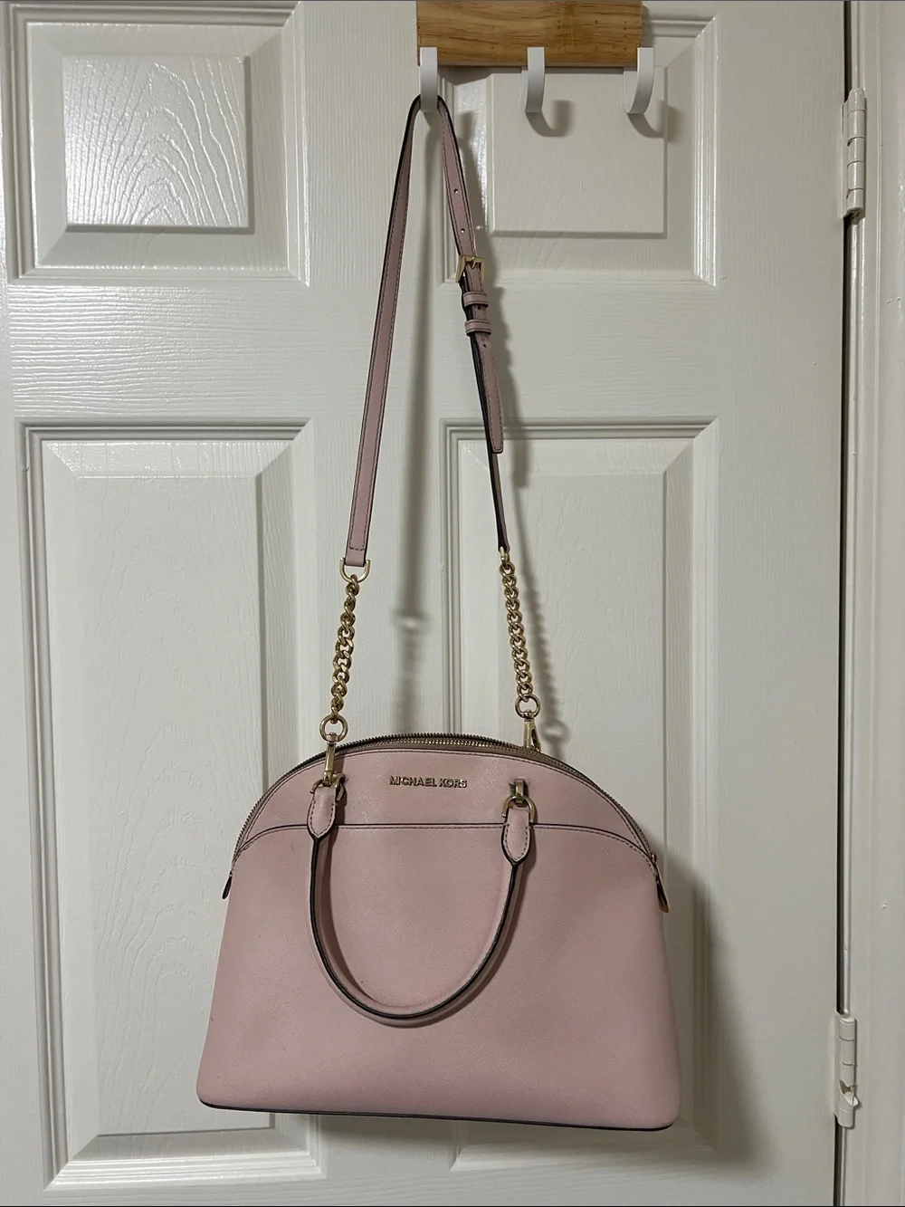 Michael Kors Pink Dome Satchel with Gold Chain Accents